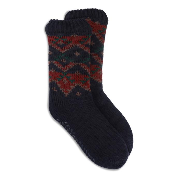 totes toasties® Mens Sherpa Lined Slipper Socks Navy Mix Extra Image 2